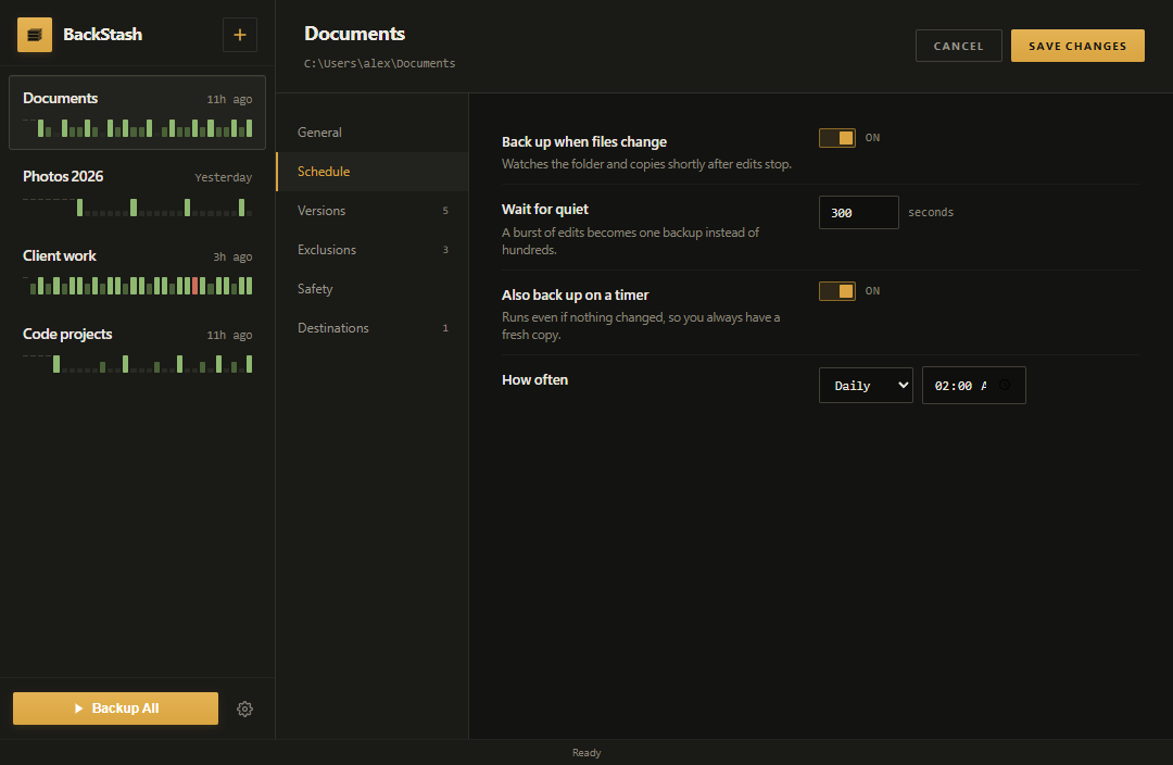 Job settings showing the schedule section