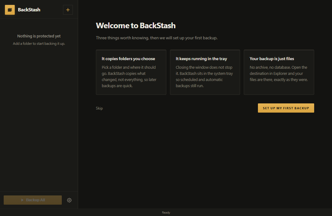 First-run onboarding screen